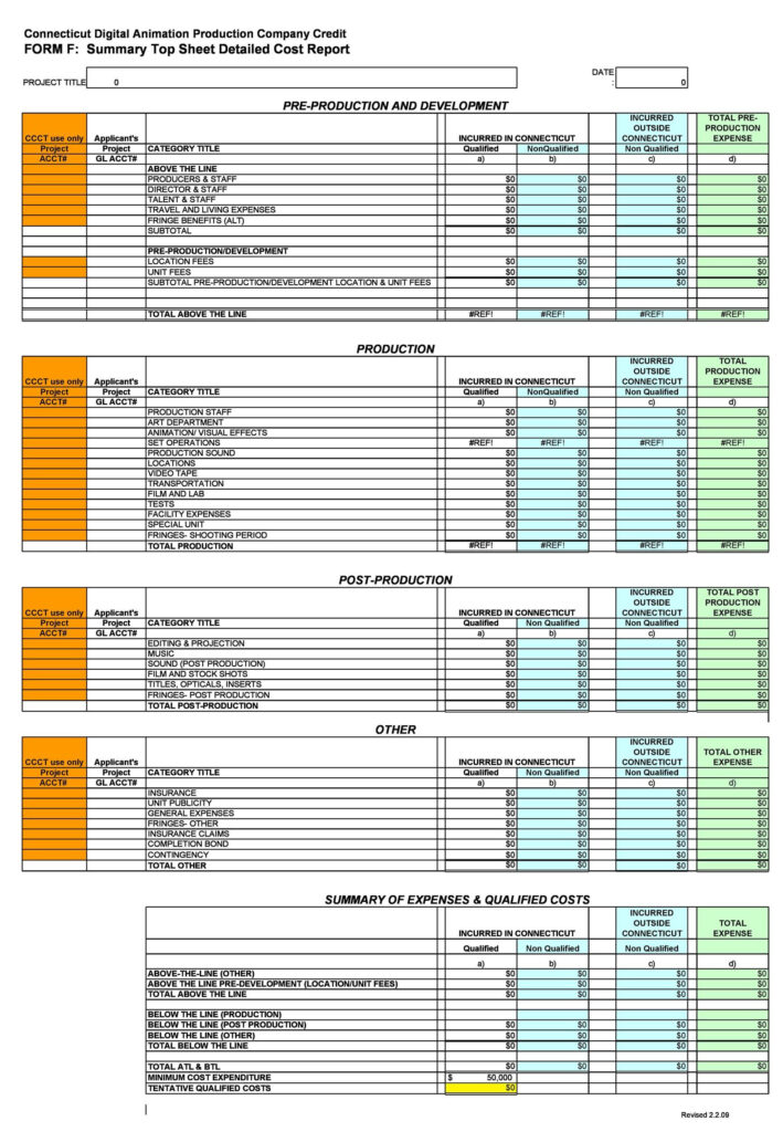 Printable Film Budget Template
