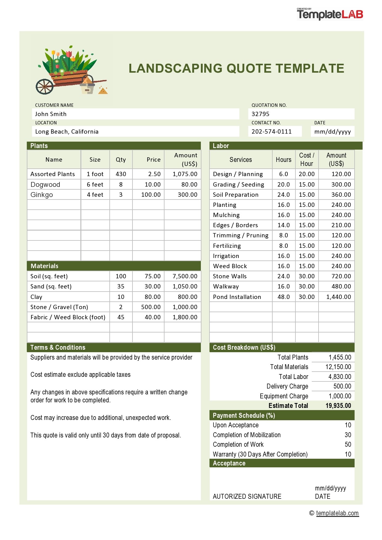 free landscaping estimate template