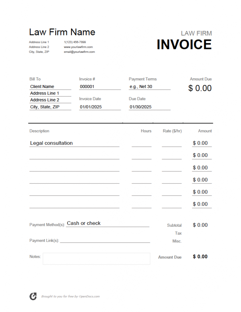 free legal invoice template word