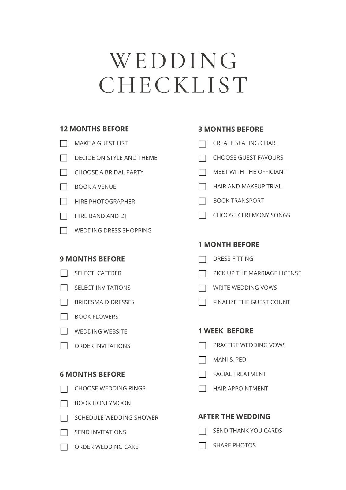 Printable Wedding Coordinator Checklist Template