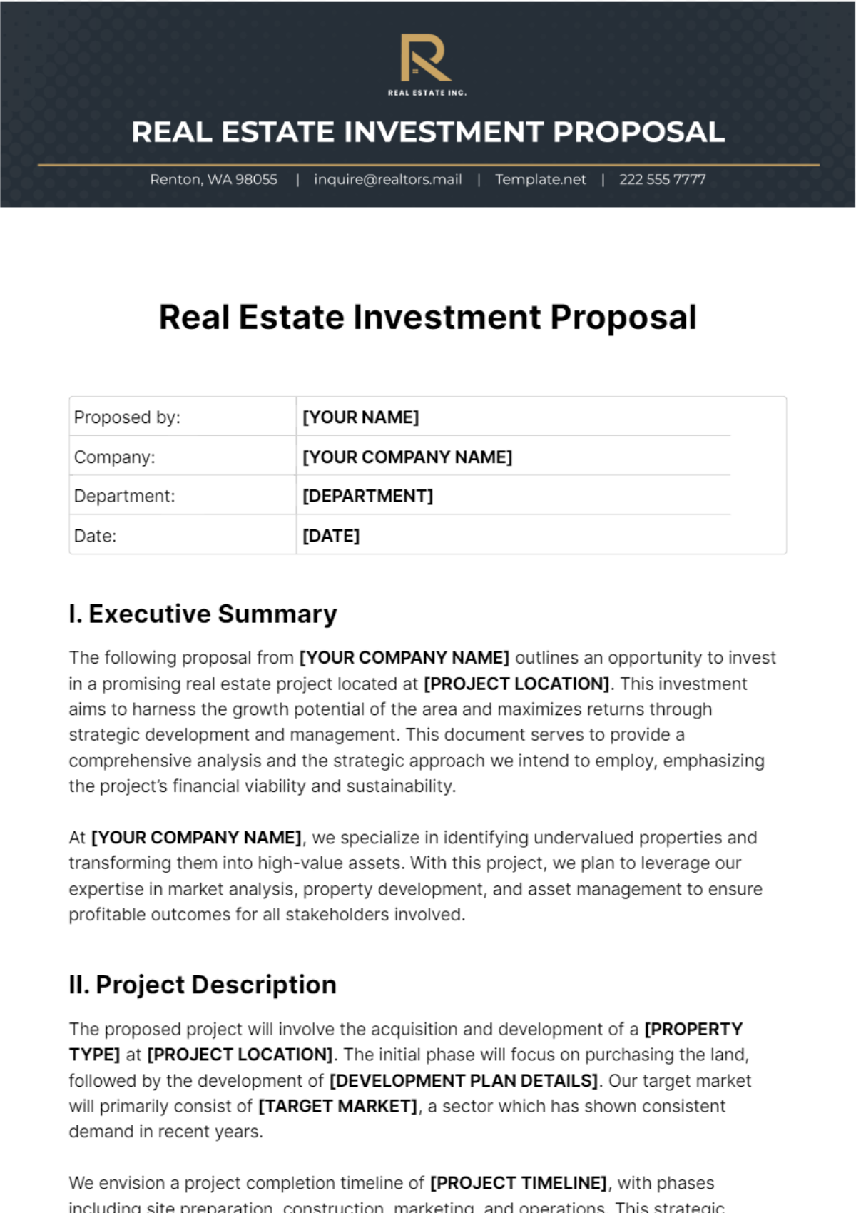 investment proposal sample