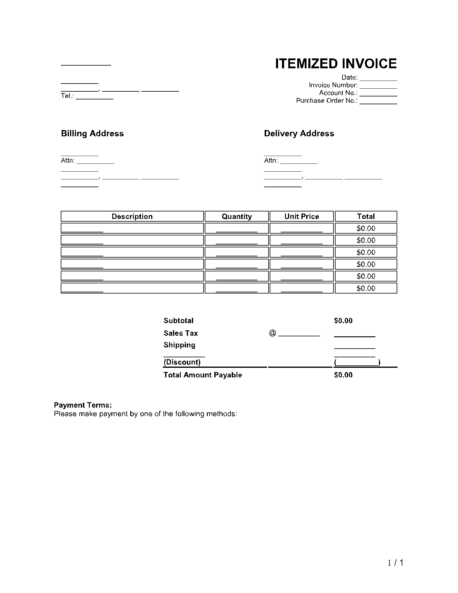 itemized bill