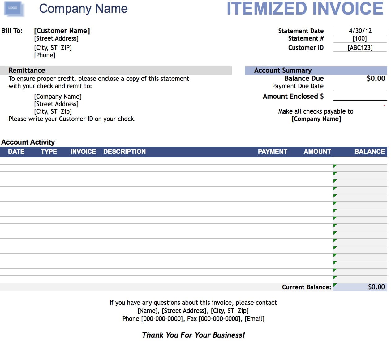 itemized invoice free