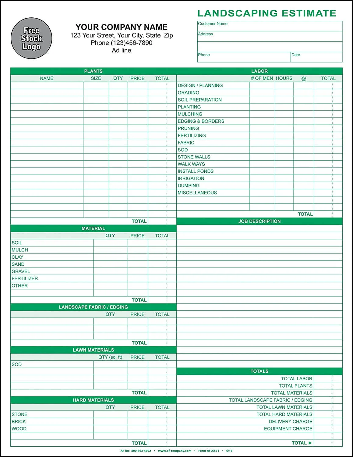 landscaping estimate template fillable