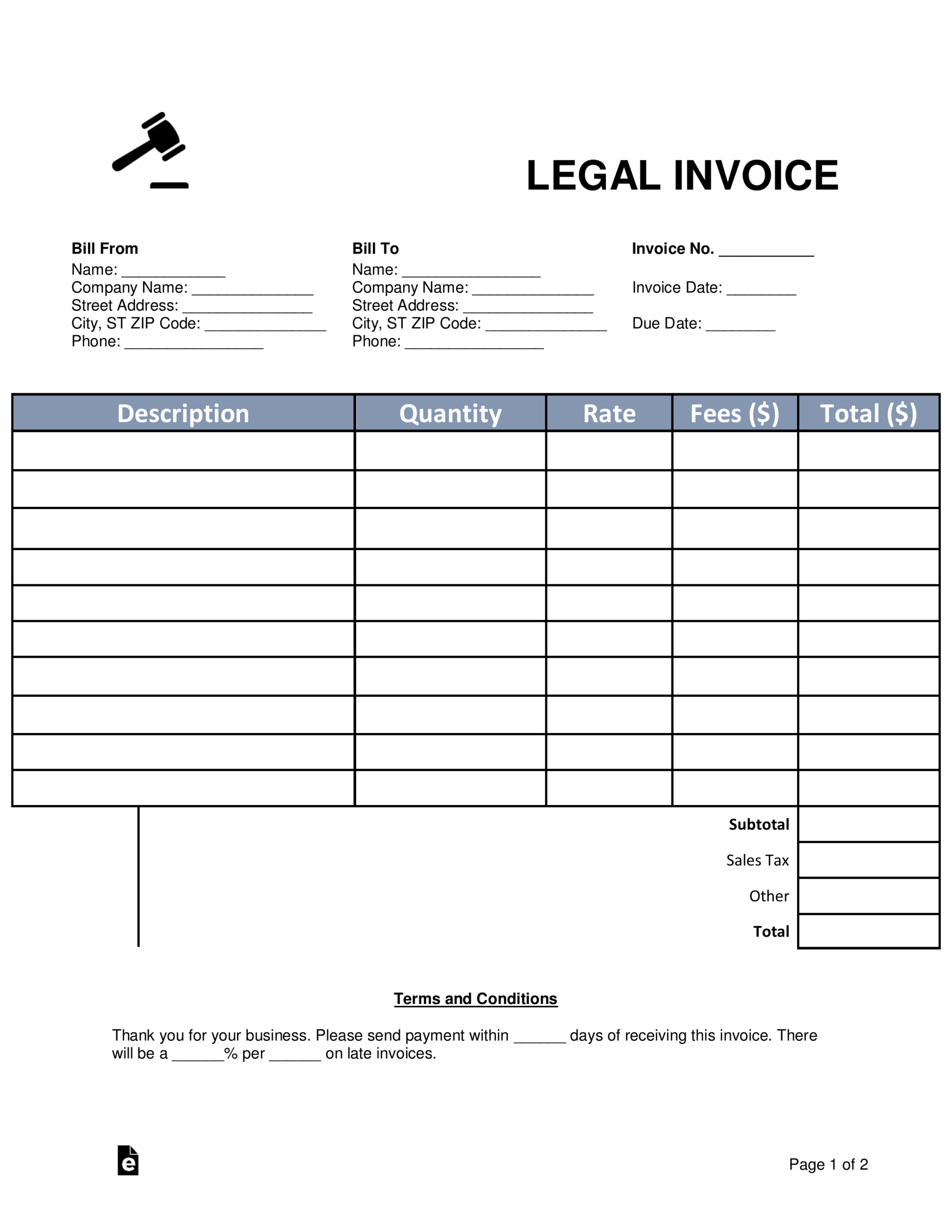 lawyer invoice template word