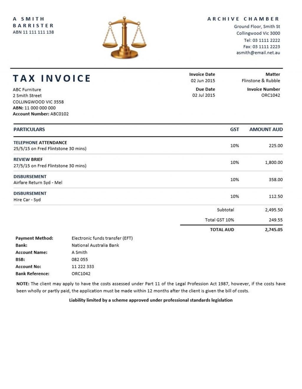 legal invoice template word