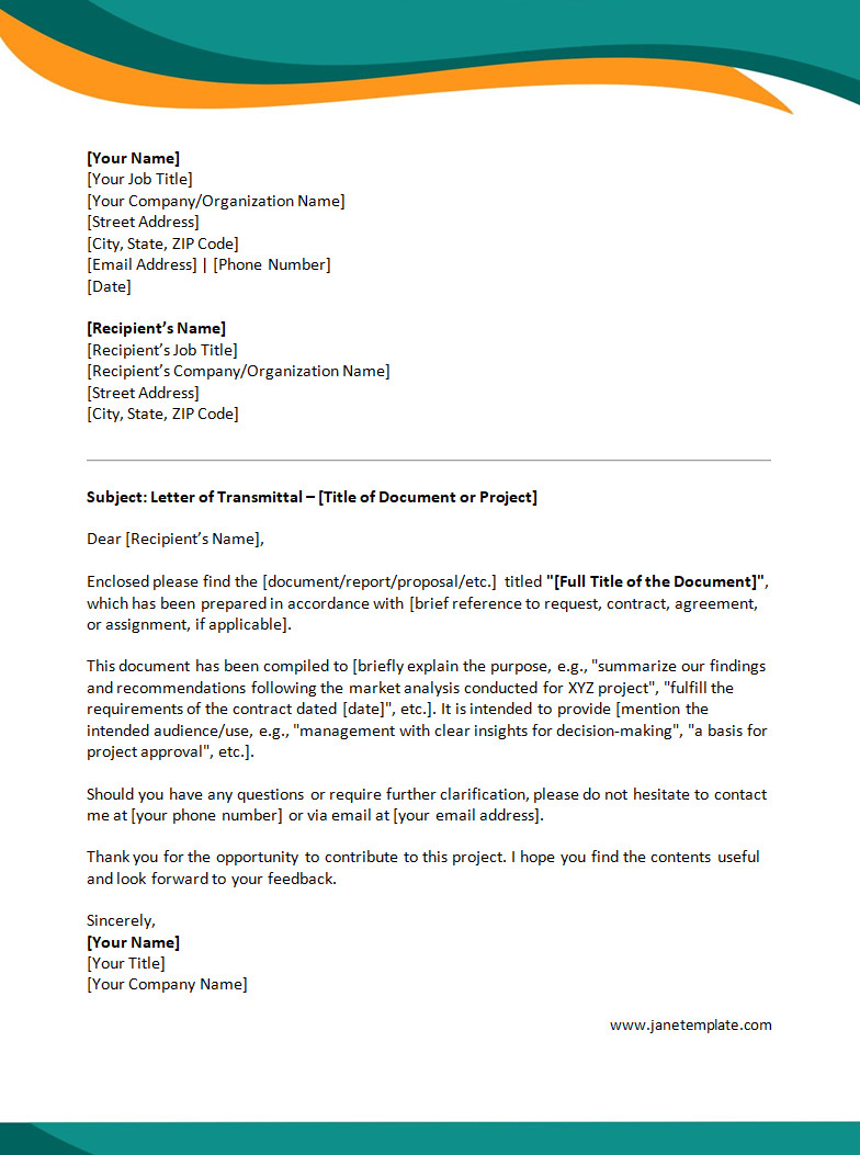 free letter of transmittal template word