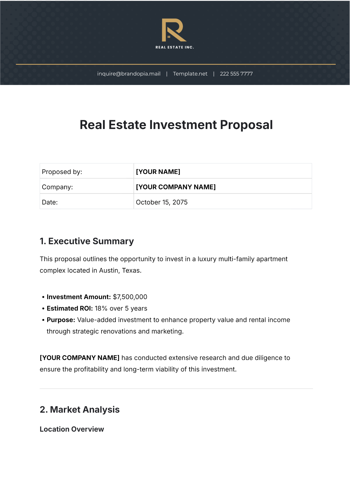 microsoft word investment proposal template