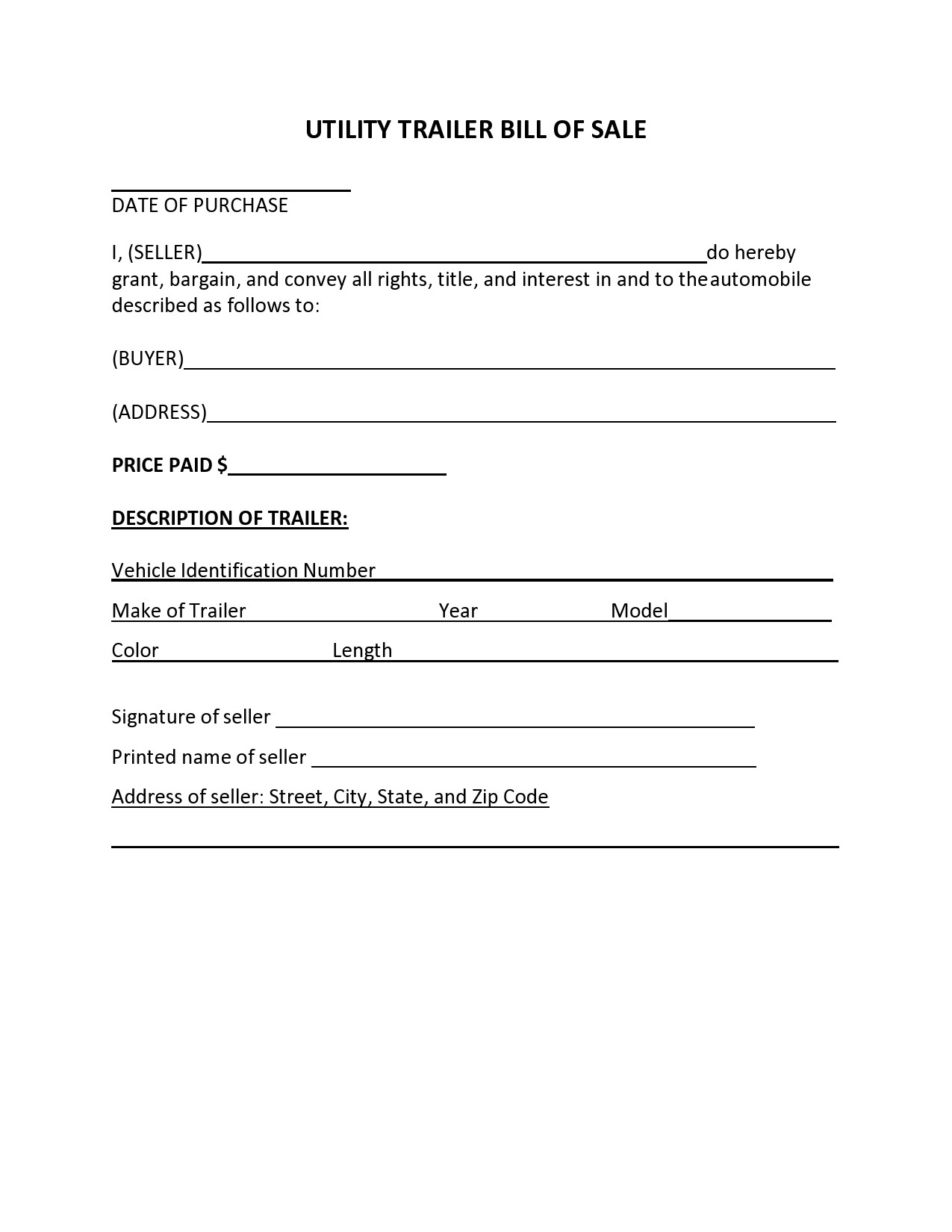 sample Bill of Sale Template For A Trailer sample Bill of Sale Template For A Trailer