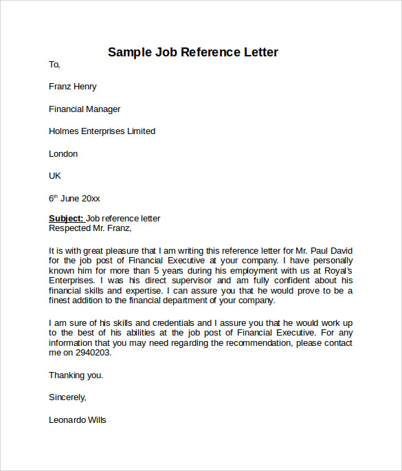 sample of job reference letter sample of job reference letter