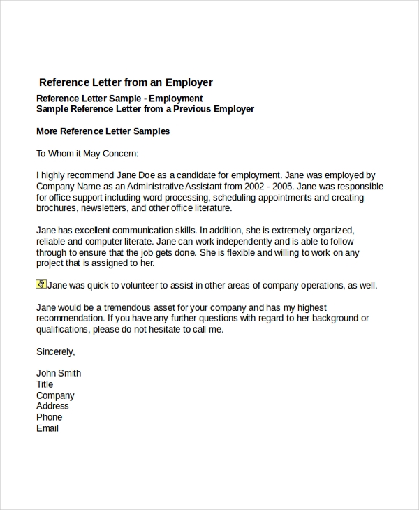 sample of reference letter for job sample of reference letter for job