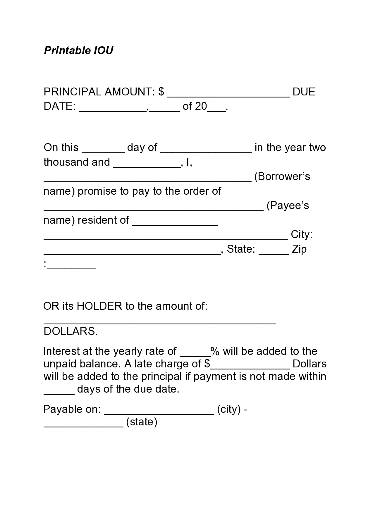simple iou template word