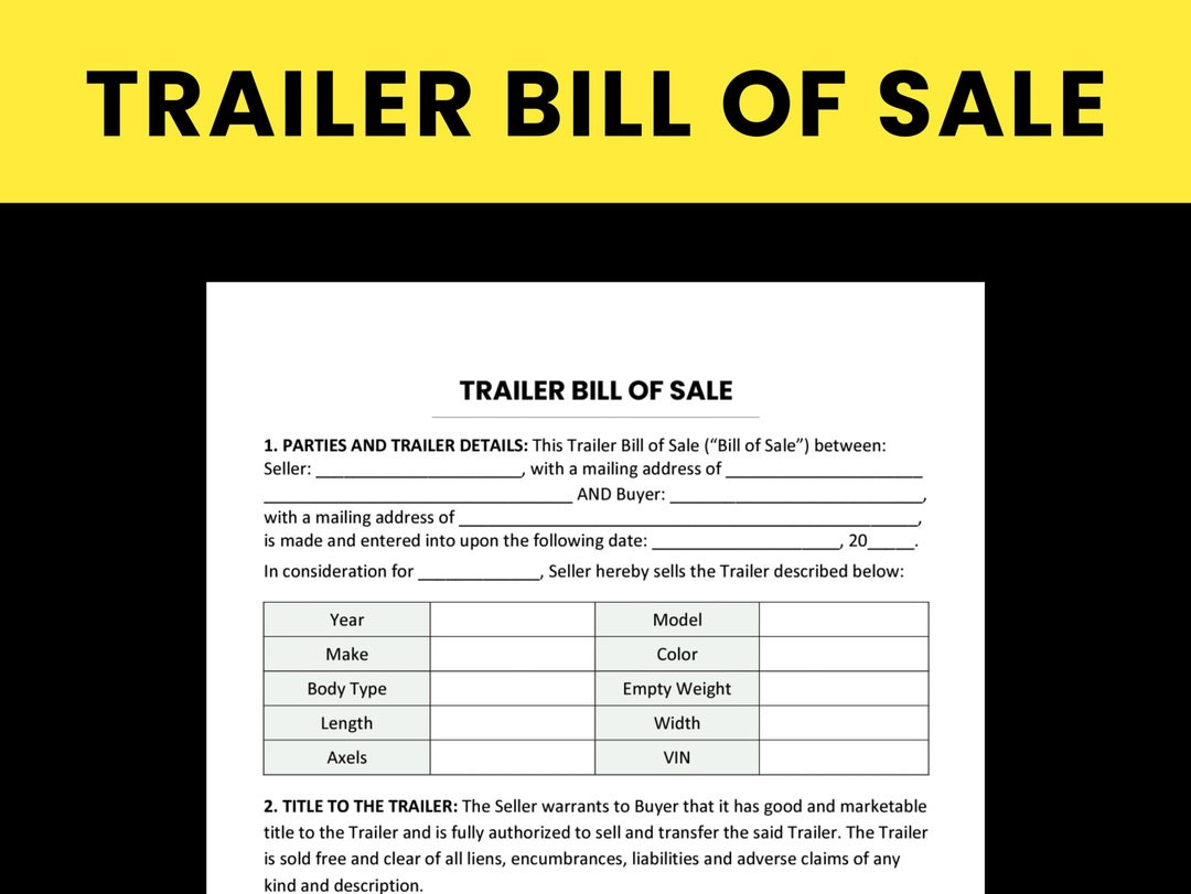 sample Bill of Sale Template For A Trailer sample Bill of Sale Template For A Trailer