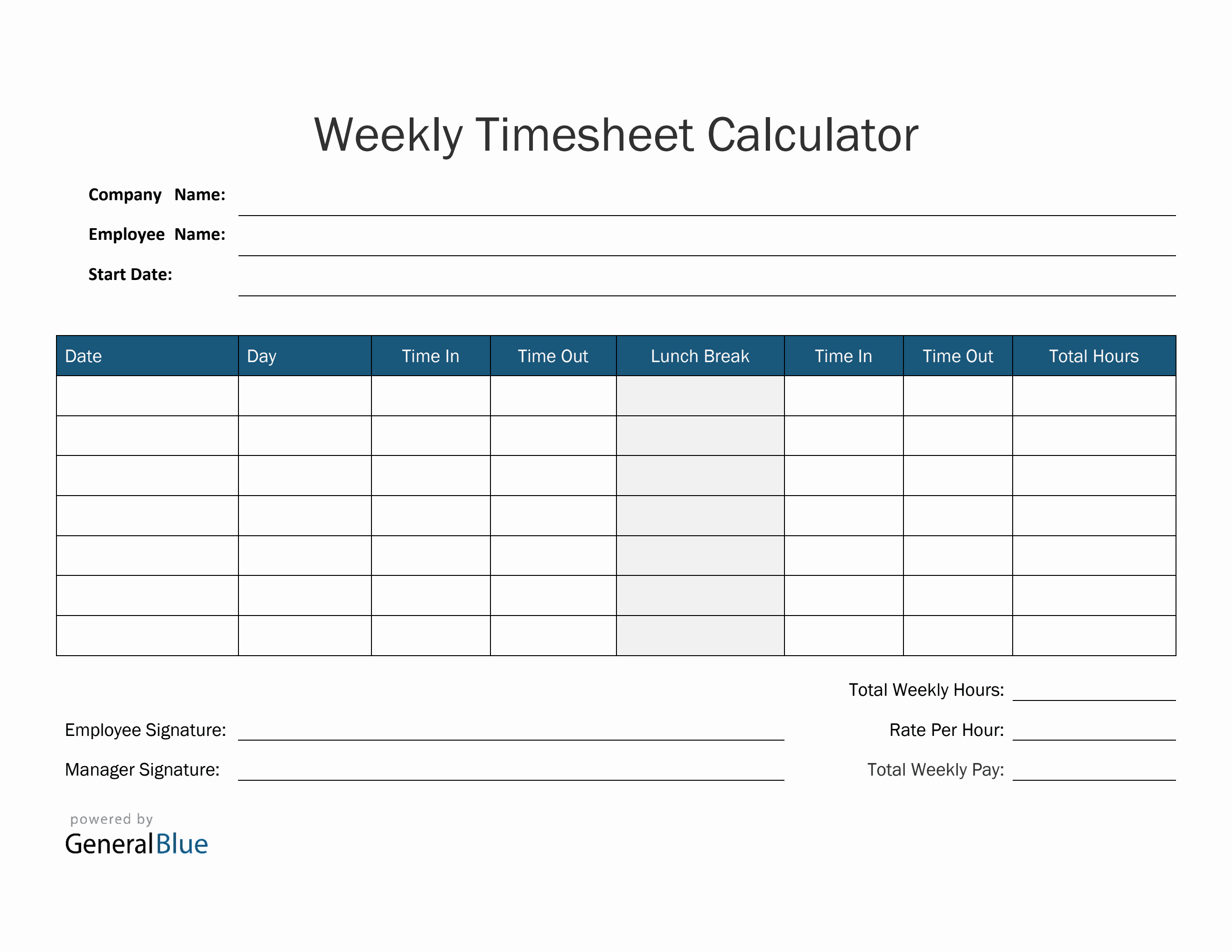 Printable Timesheet Calculates Hours Template